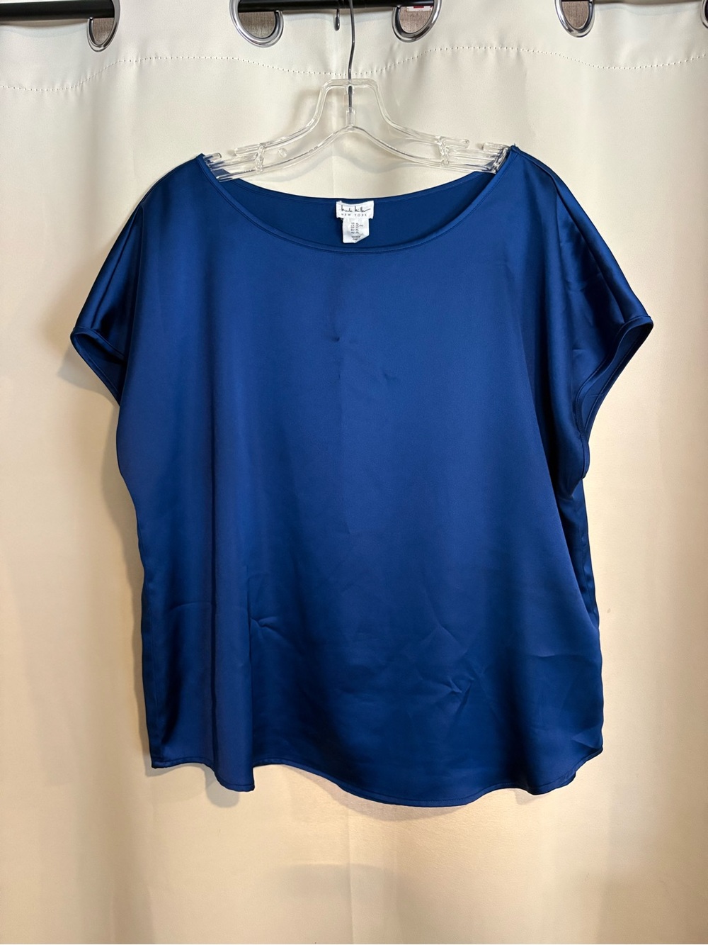 Nicole Miller Satin Short Sleeve Top in Deep Blue